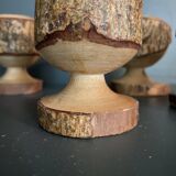 Brutalist egg cups in vintage raw solid wood