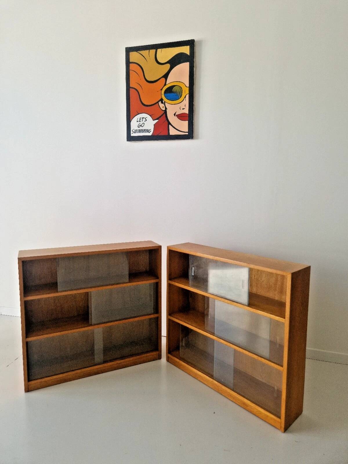Pair of Mid-Century Oak School Bookcases