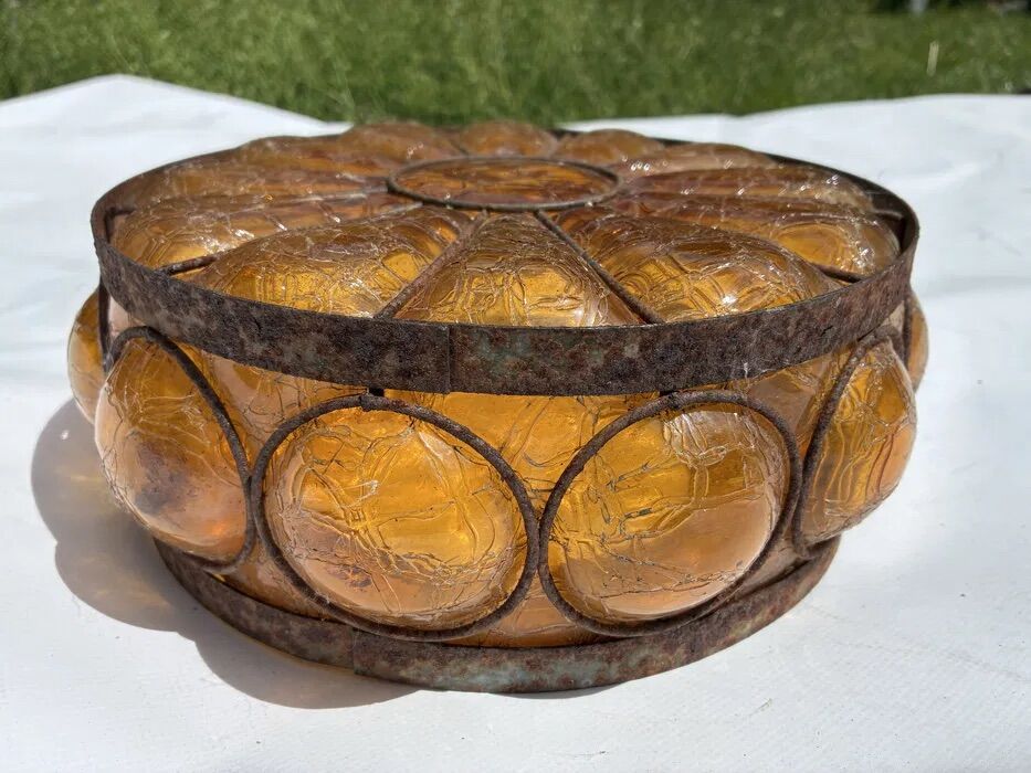 Vintage Seguso Murano Amber Crackle Glass Shade 1950s-60s