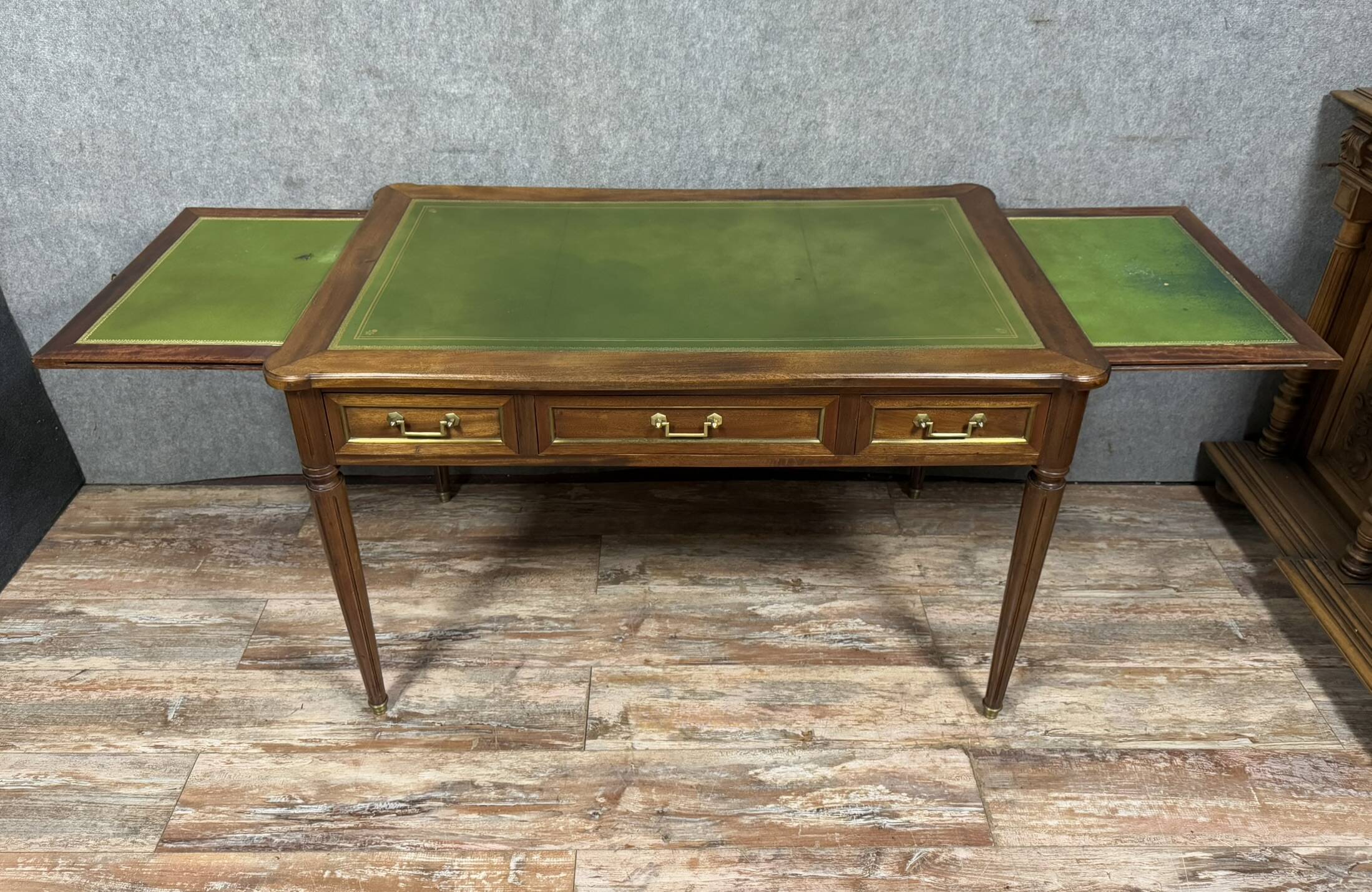 Louis XVI style desk in mahogany and copper reeds circa 1880