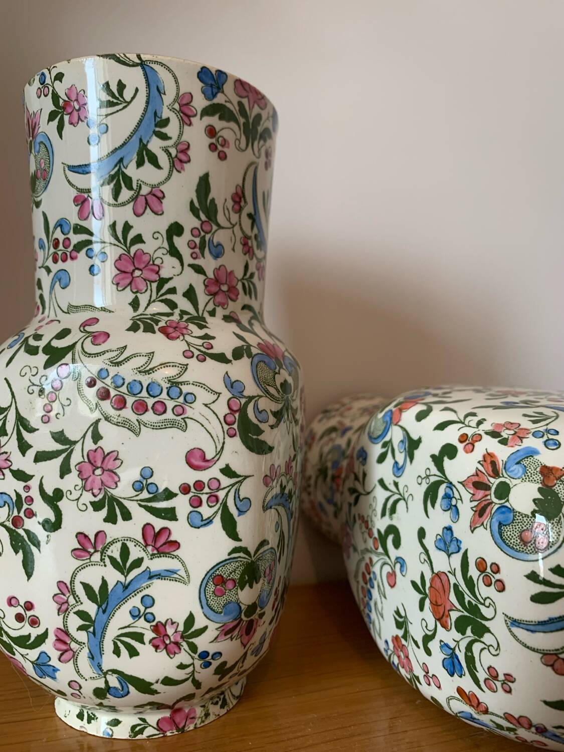 Luneville earthenware pot vases with flower pattern
