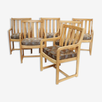 Serie de six fauteuils en chêne des années 1950/1960