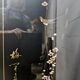 Vintage Chinese lacquer cabinet with black flowers and birds / bohemian