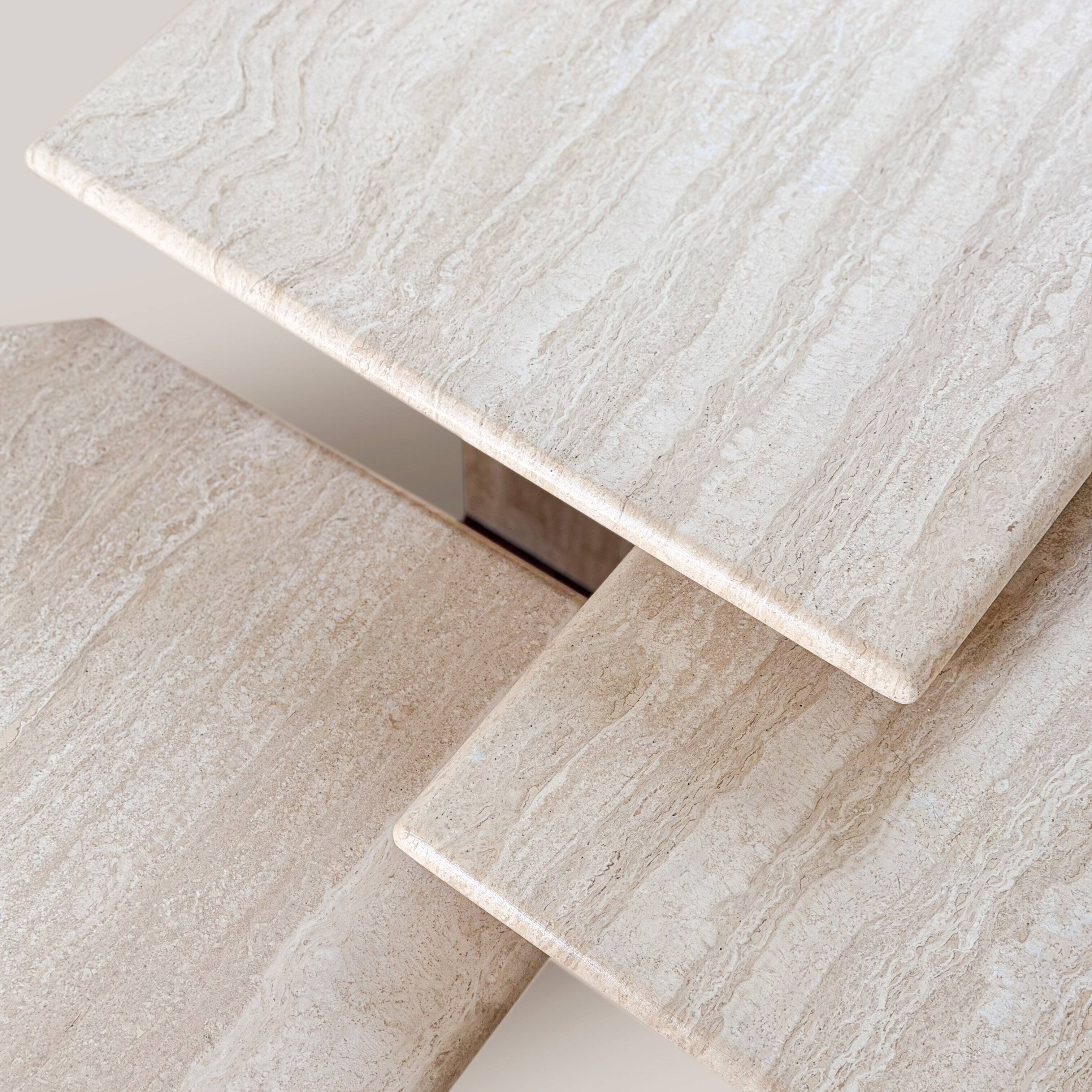 Travertine nesting tables, Italy, 1970s.