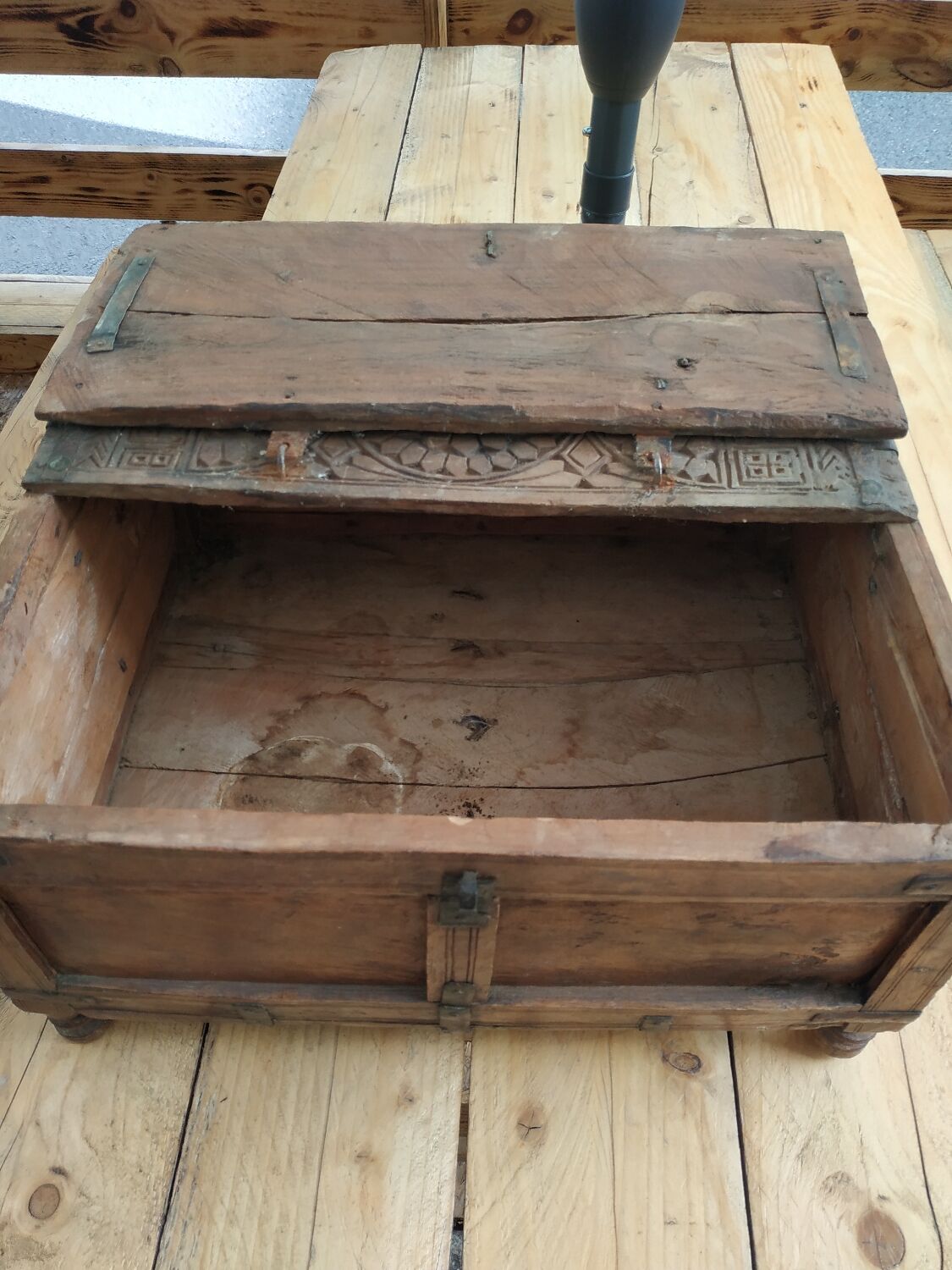 Carved wooden wedding chest