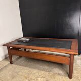 Table basse vintage chêne et ardoise