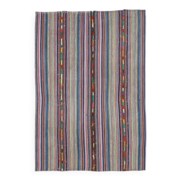 Vintage Turkish Oushak Handmade Wool Cotton Pink Kilim Area Rug 173x243