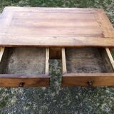 Louis Philippe style old cherry desk table with 2 drawers and 1 pull.