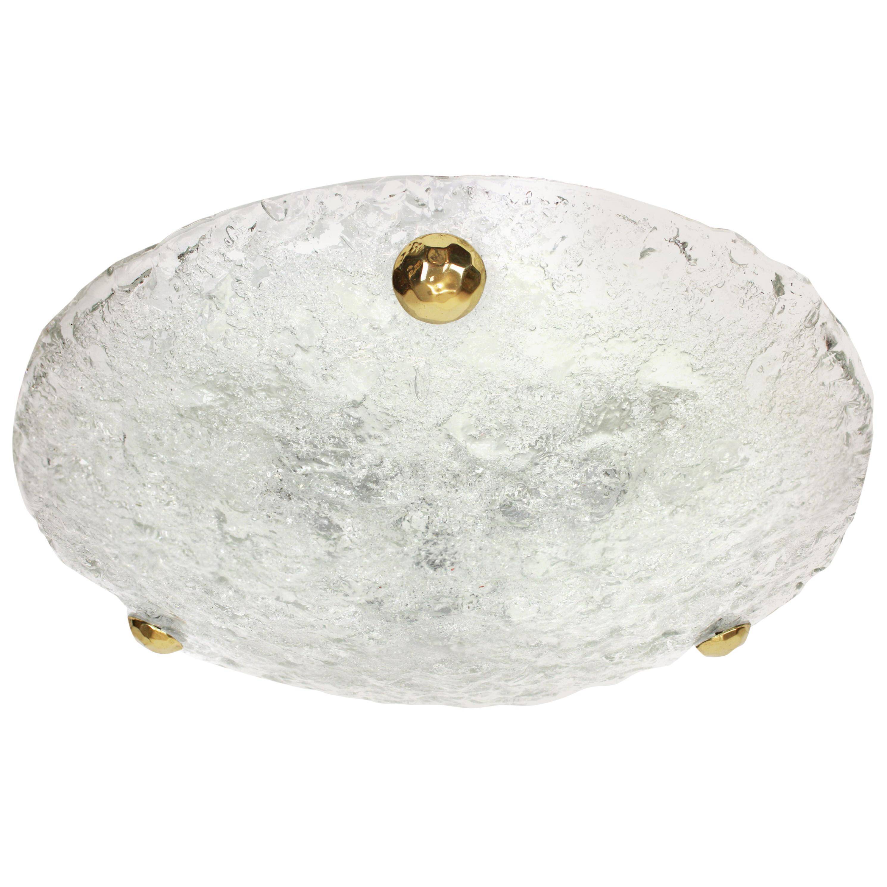 Round glass ice Murano ceiling lights by Hillebrand, Germany, 1970s.