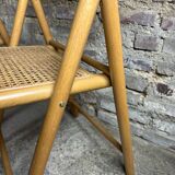 Foldable Italian chairs (set of 4) in beech and rattan 1980