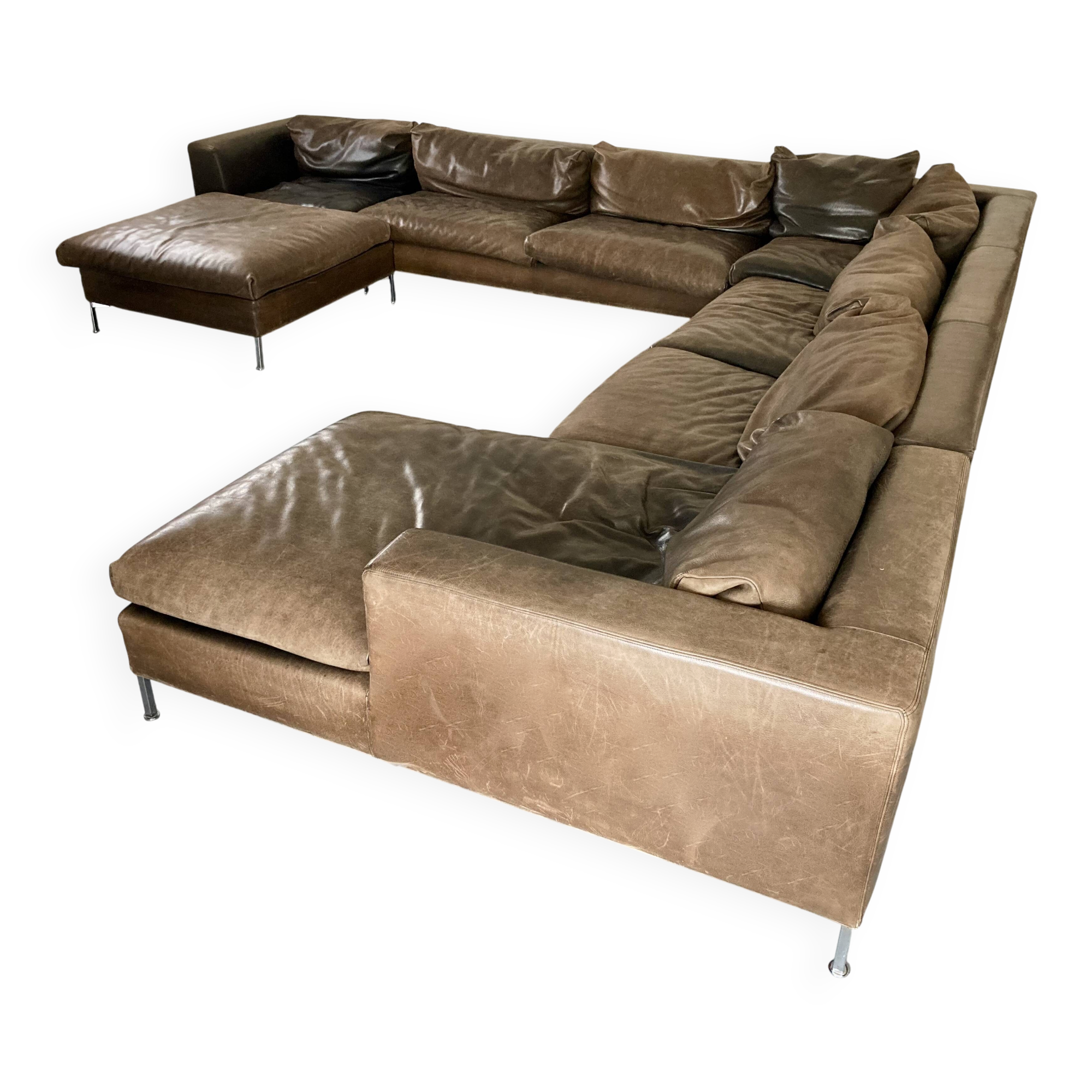 Modular leather sofa design for 12 people.