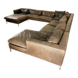 Modular leather sofa design for 12 people.