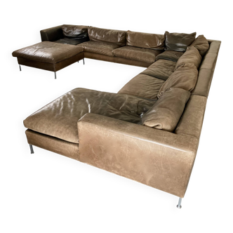 Modular leather sofa design for 12 people.