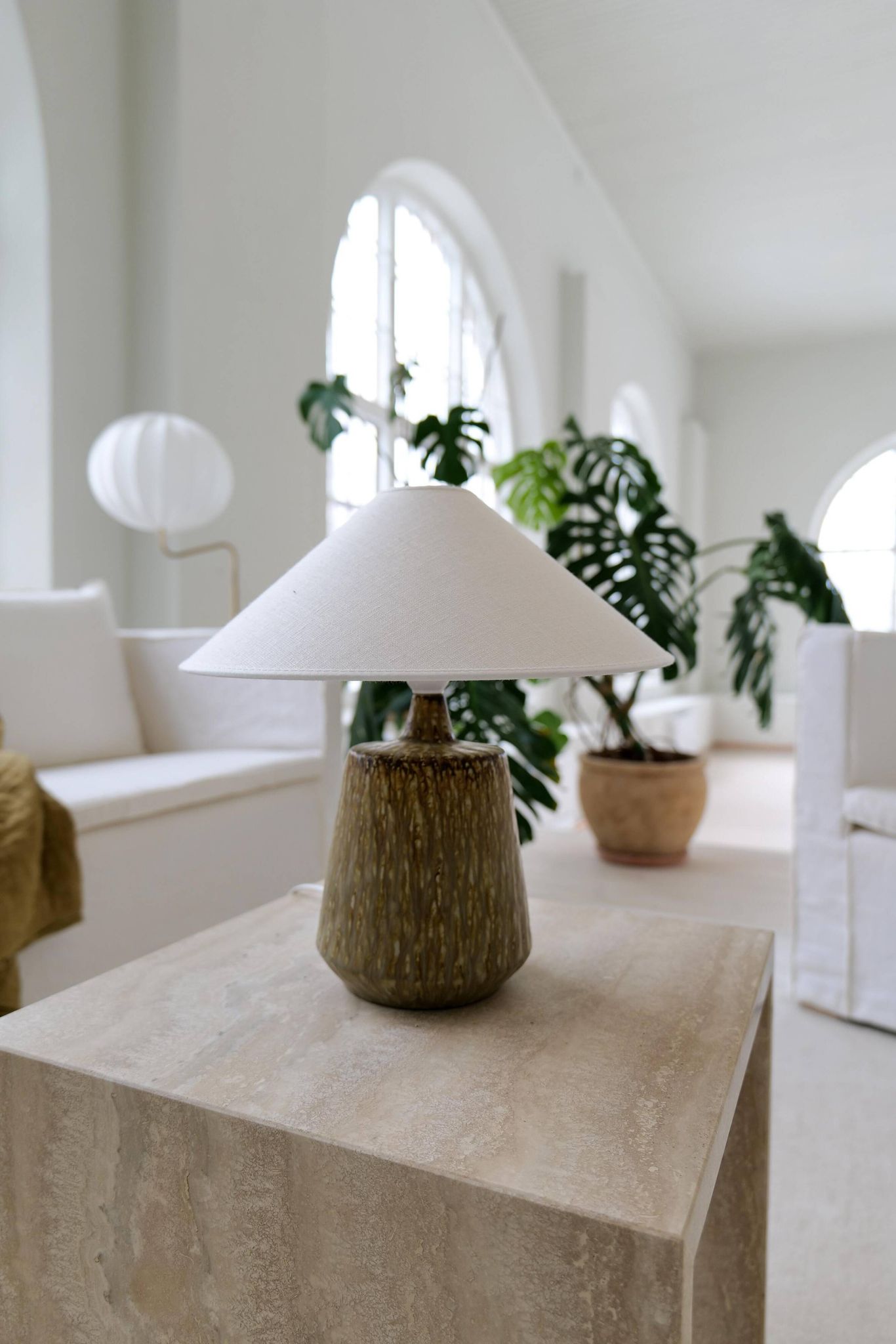 Mid-century ceramic table lamp in earth tones by Gunnar Nylund, Rörstrand, Sweden.
