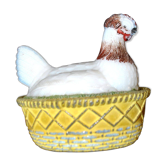 Portieux sugar bowl candy box hen in white opaline enamel 1900-1910