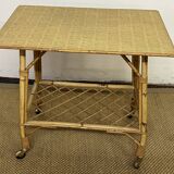 Rolling trolley / Small side table in bamboo and rattan, 1960