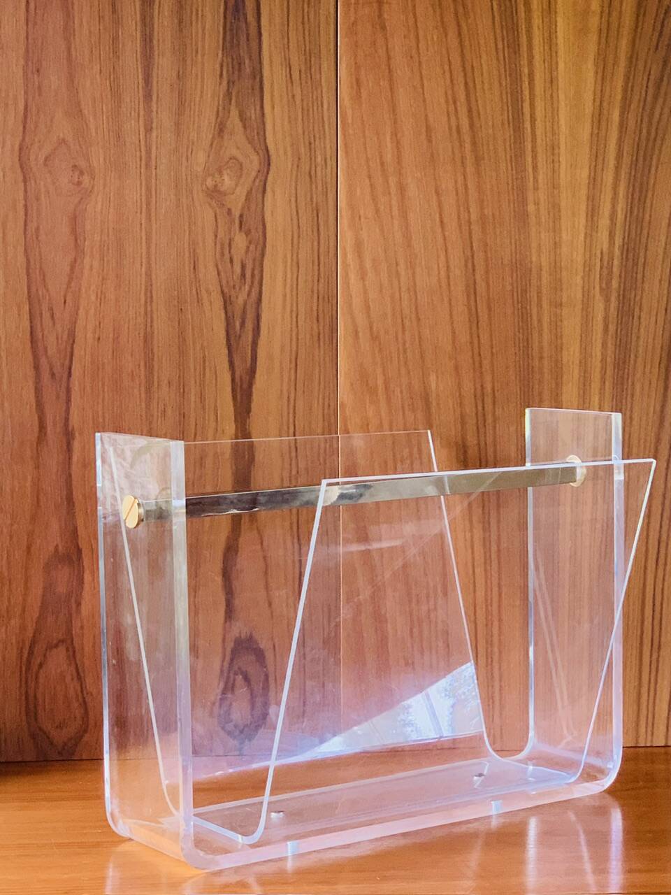 Plexiglas & brass magazine rack by David Lange, 1970s