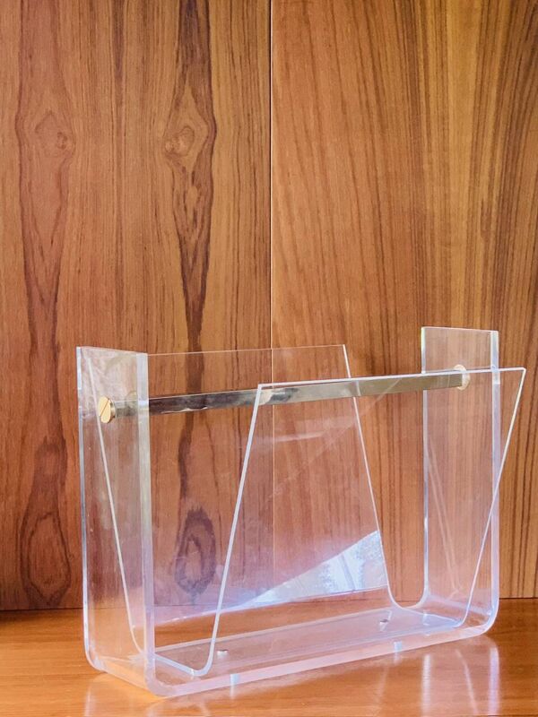 Porte-revues en plexiglas & laiton par David Lange,  1970´s