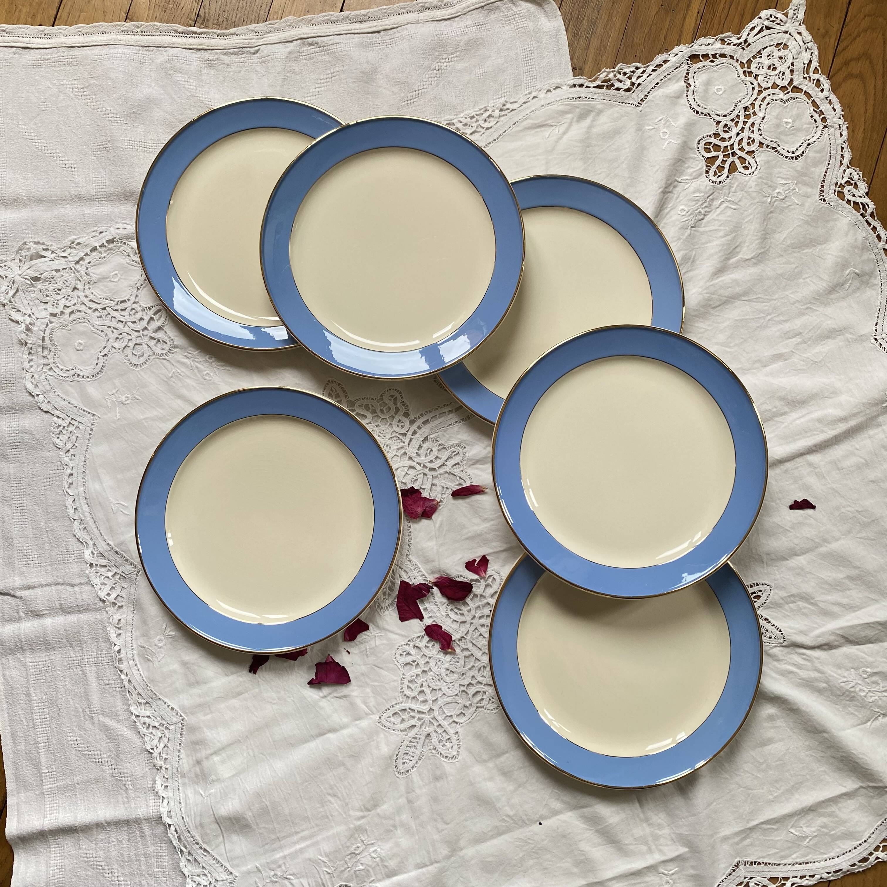 6 antique Villeroy & Boch blue and gold earthenware dinner plates