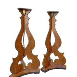 Large pair of late 18th/early 18th century painted wooden candlesticks, bases, tripods
