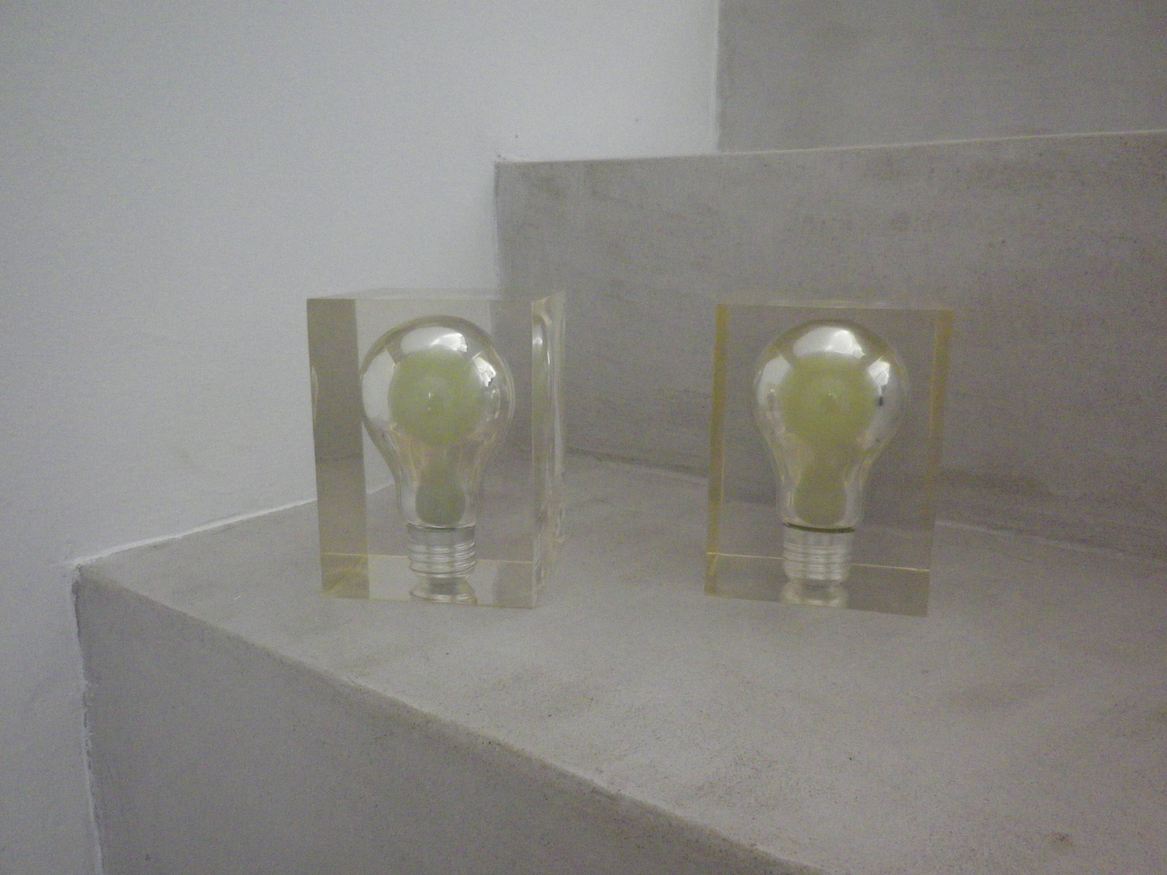 Pair of Pierre Giraudon resin inclusions bulbs