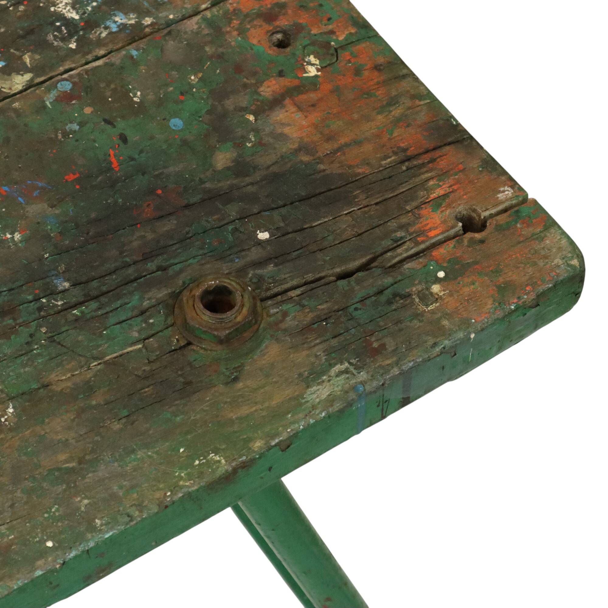 Unique Green Industrial Workbench Work Table Wood Metal 160cm