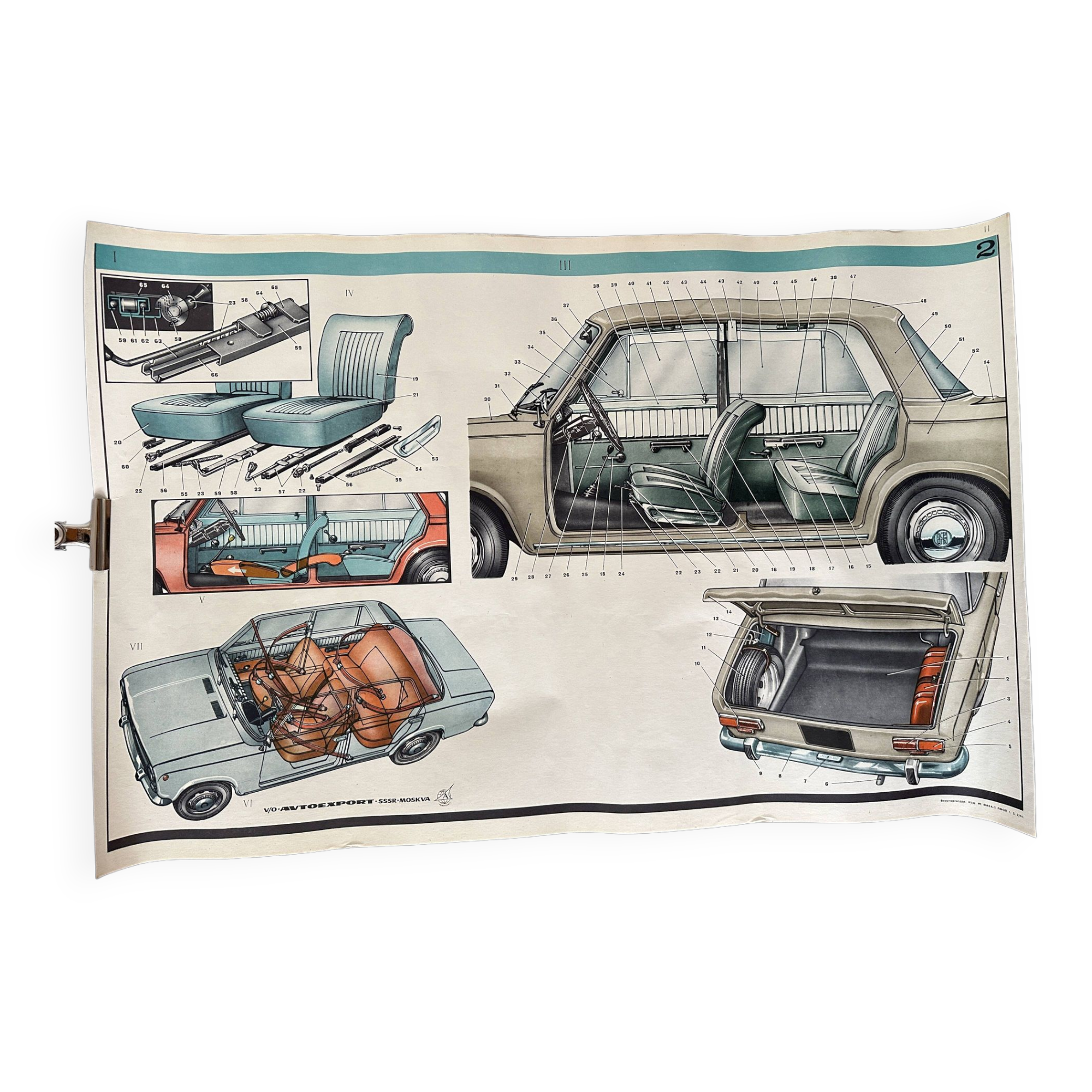 Fiat 124 Lada USSR Technical Drawing Poster