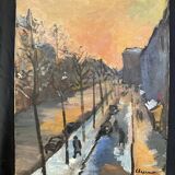 Geneviève chapront, snow boulevard saint-germain, signed oil on canvas