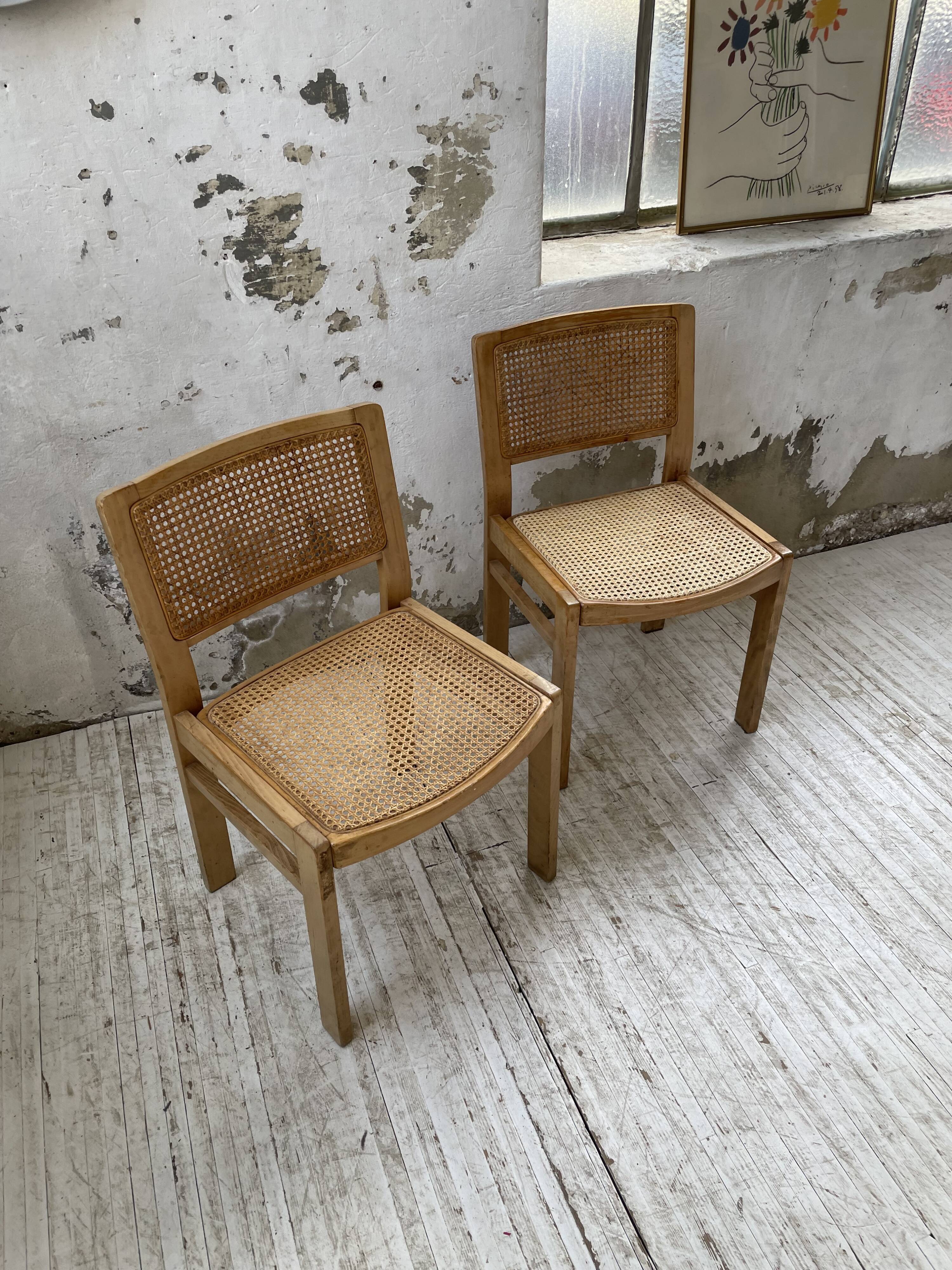 Pair of Baumann chairs beech and cannage