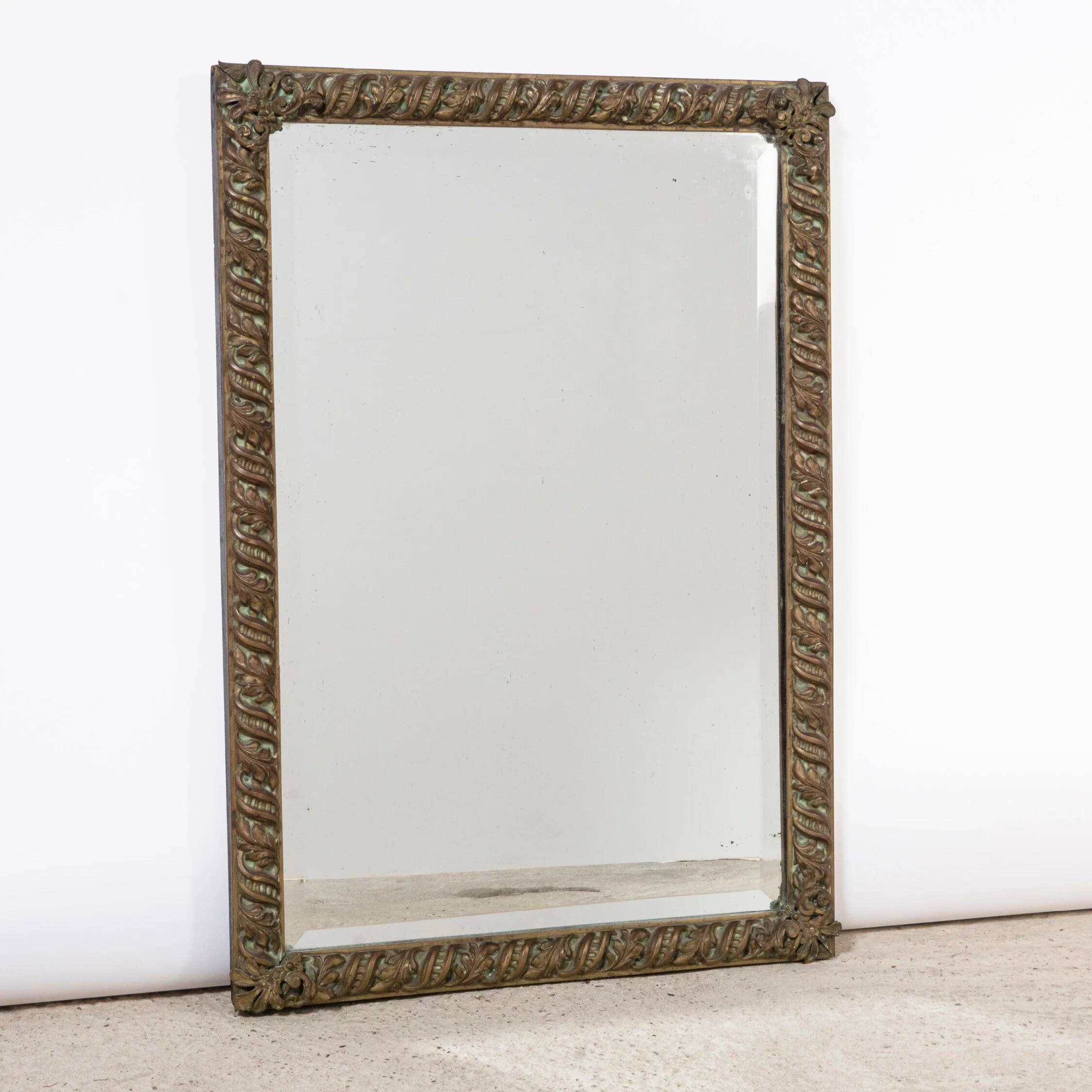 Rectangular copper mirror in Arts & Crafts style