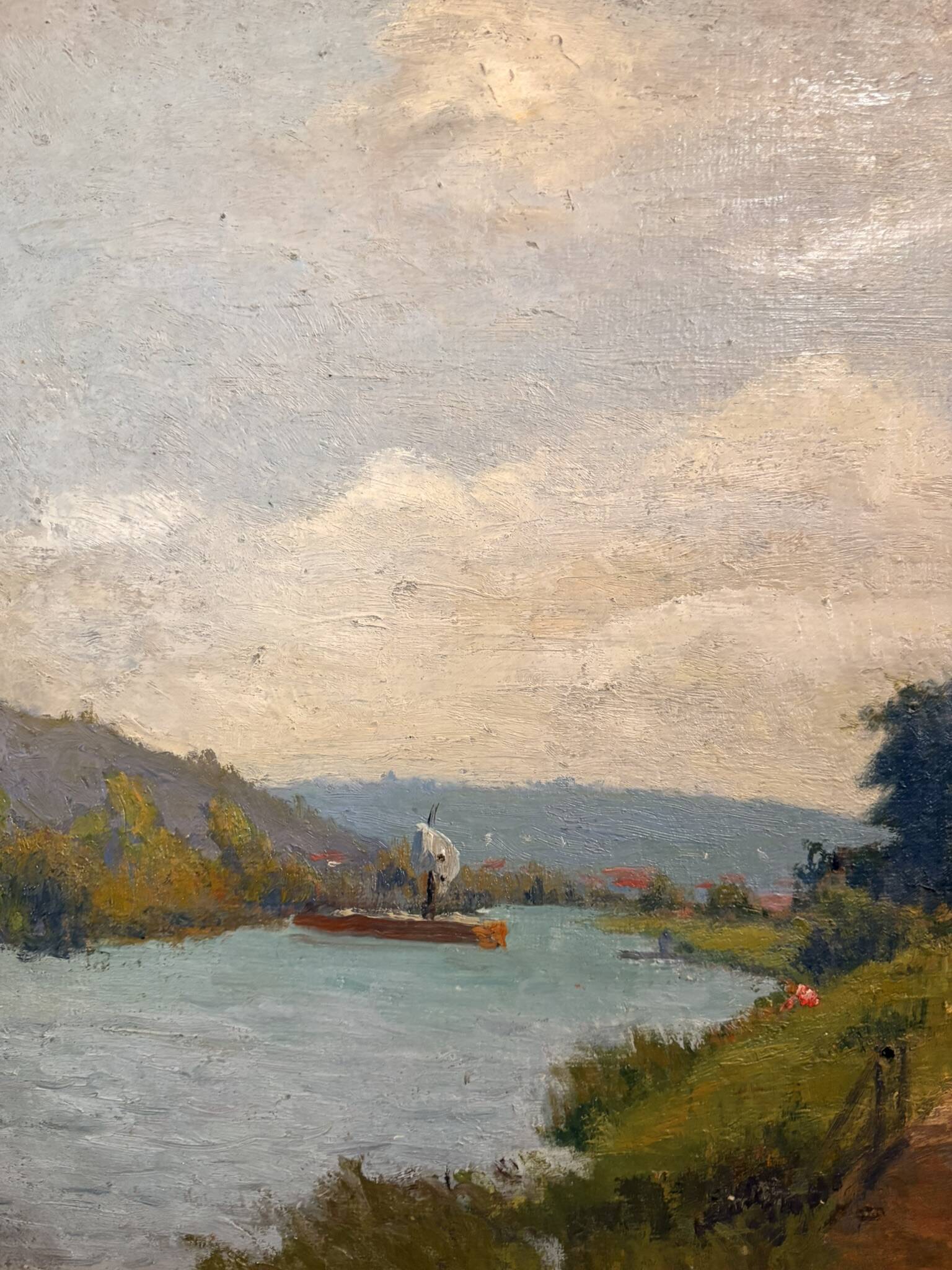 Old Oil Painting Georges LE MEILLEUR House on the Marne Impressionism