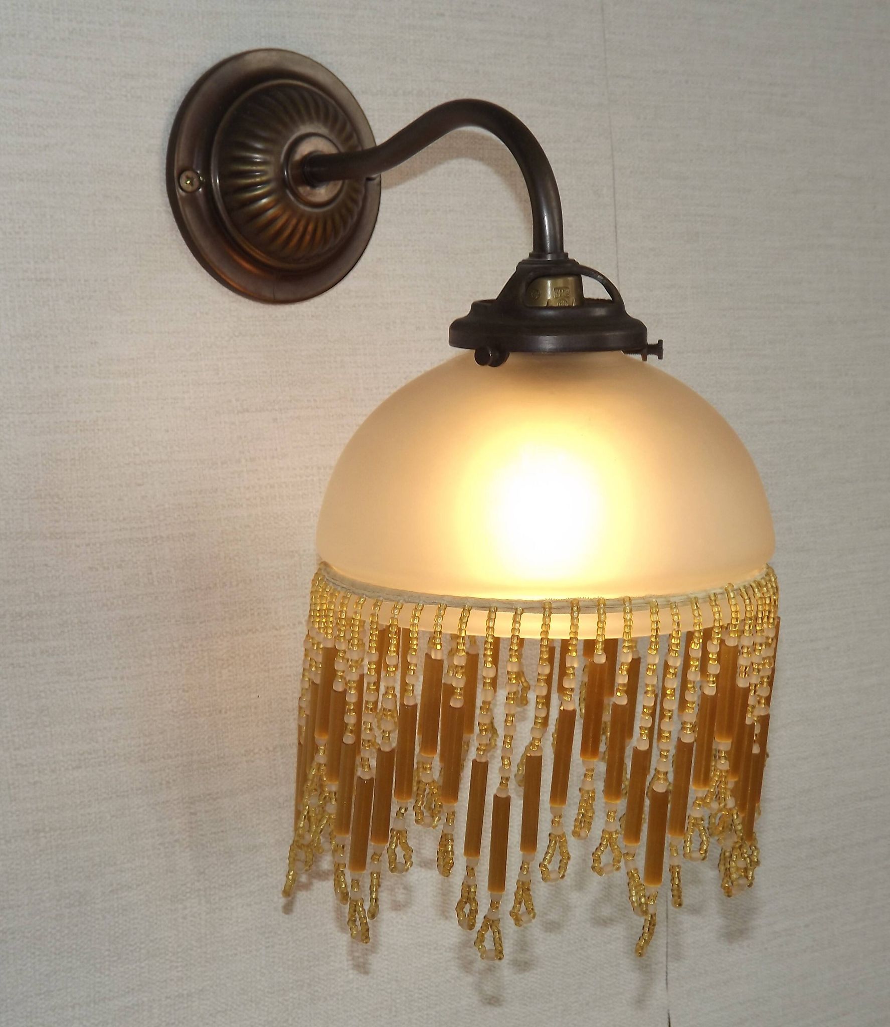French Vintage Bronze Effect Single Wall Light Opaque Beaded Glass Shade