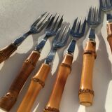 8 bamboo cake forks 60s