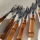 8 bamboo cake forks 60s
