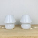 Paire de lampes champignon opaline blanches
