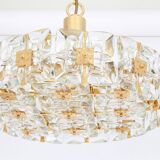 Golden brass and crystal chandelier, Sciolari design by Palwa, Germany, 1970s.