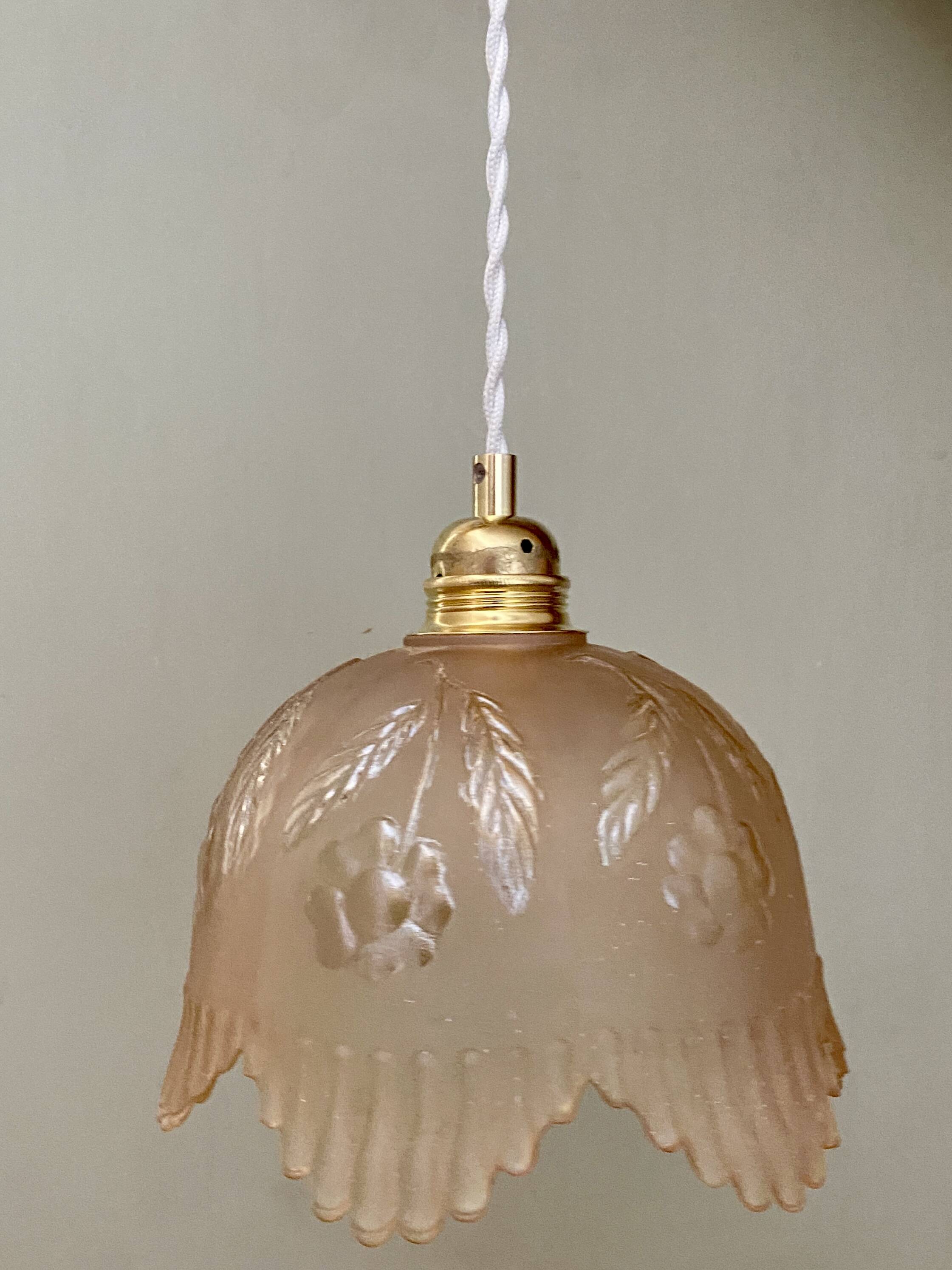 Vintage pink frosted glass lampshade pendant light