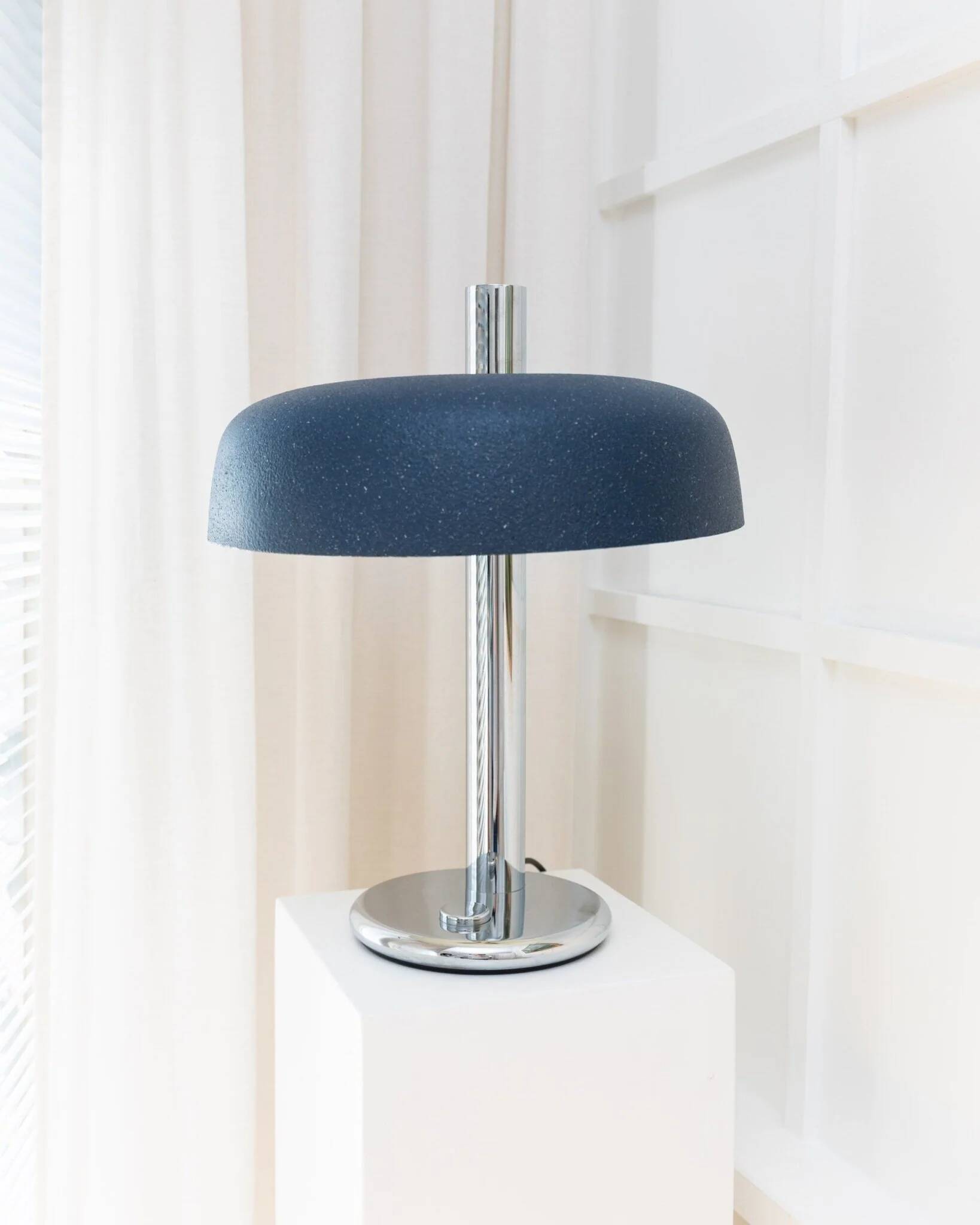 Noir Metal Table Lamp by Heinz Pfaender for Hillebrand - Chrome Base, Textured Shade, 1960s