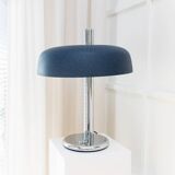 Noir Metal Table Lamp by Heinz Pfaender for Hillebrand - Chrome Base, Textured Shade, 1960s