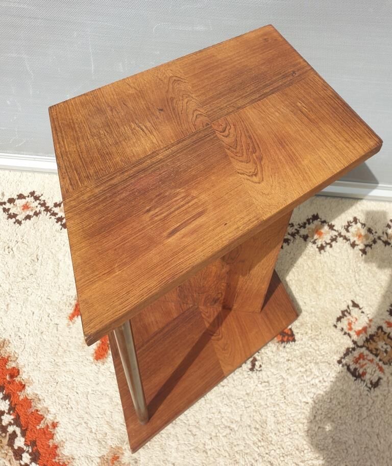 Modernist side table Art Deco Walnut and chromed steel