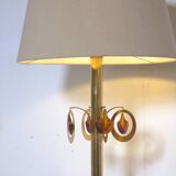 Lampe de table en laiton avec ornements en verre couleur ambre ca  1970