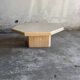 Beige Travertine Sculptural Coffee Table — Hexagonal Solid Natural Stone, Brutalist Design