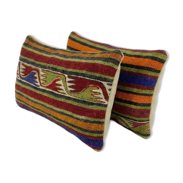 Lot de 2 housses de coussin kilim vintage 28x58 cm
