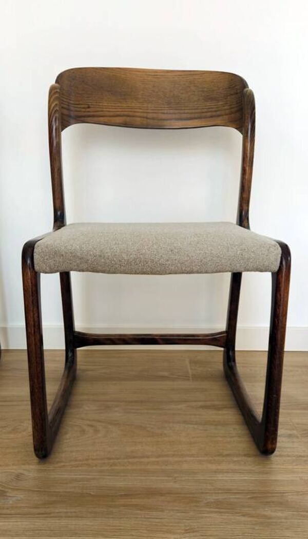 Suite de 4 chaises Baumann “Traîneau” vintage en bois courbé