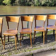 Series of 6 vintage old restaurant bistro chairs - 1950s