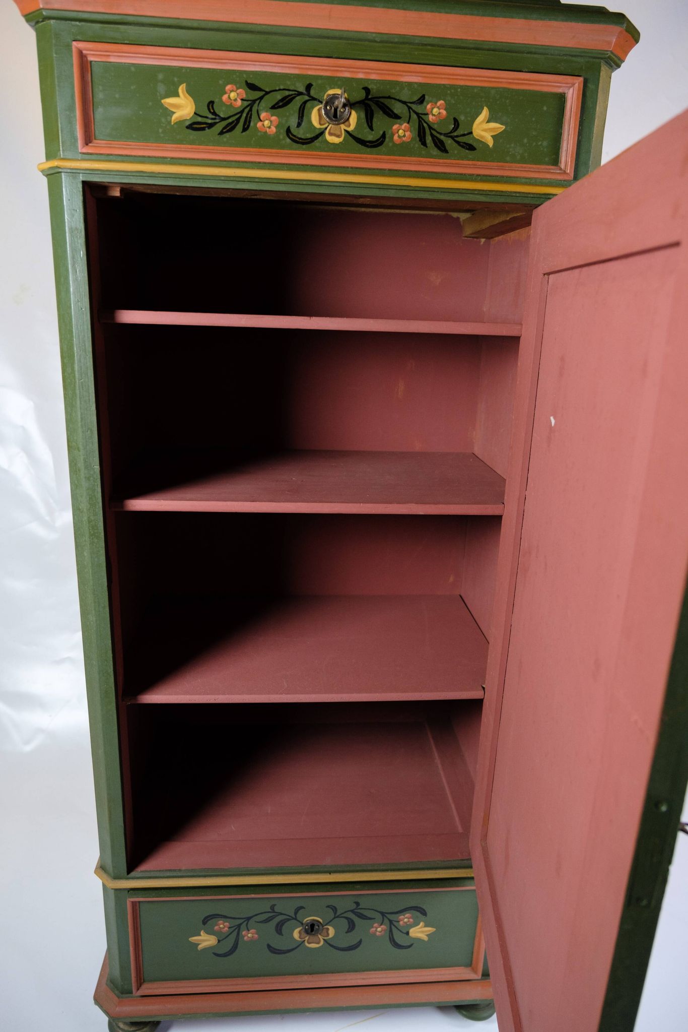 Antique Cabinet Hand Painted With Floral Decorations From 1890s