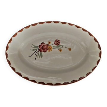 Plat de service ovale en faïence HBCM Creil Montereau décor Huguette début XXème