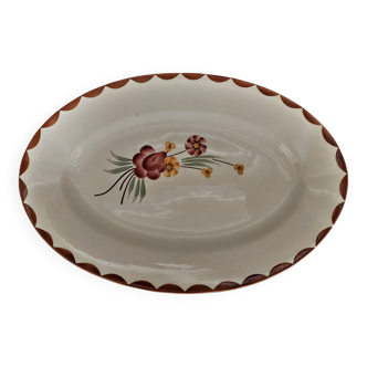 Oval earthenware serving dish HBCM Creil Montereau décor Huguette early twentieth century