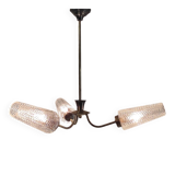 Brass chandelier with three lights and glass tulips - 1950s/60s