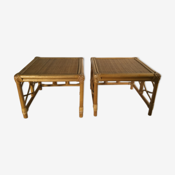 Pair of rattan and bamboo bedside tables